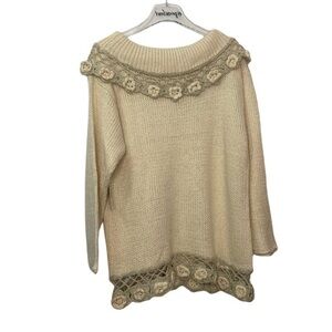 Vintage 70’s Needles & Yarn New Hand Knit Cottage Core Boho Crochet Trim Sweater